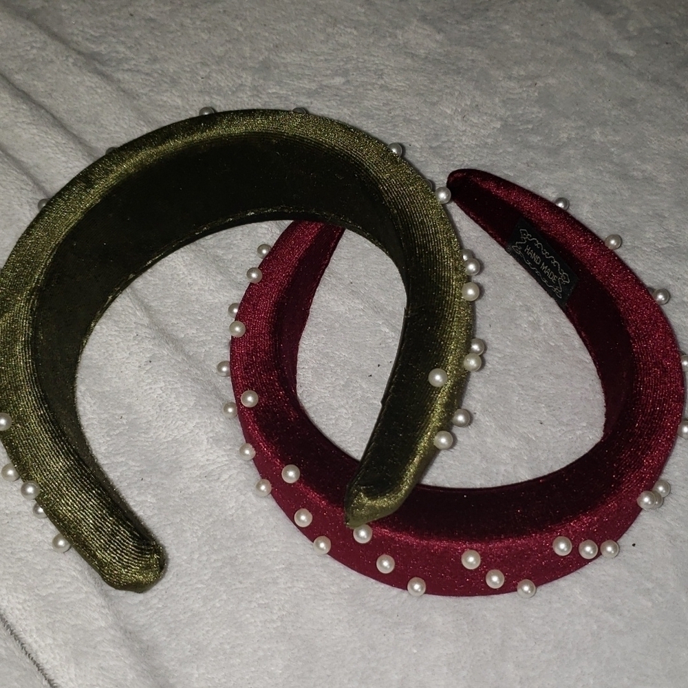 2 New Velvet & Pearl Padded Headbands - Picture 2 of 4